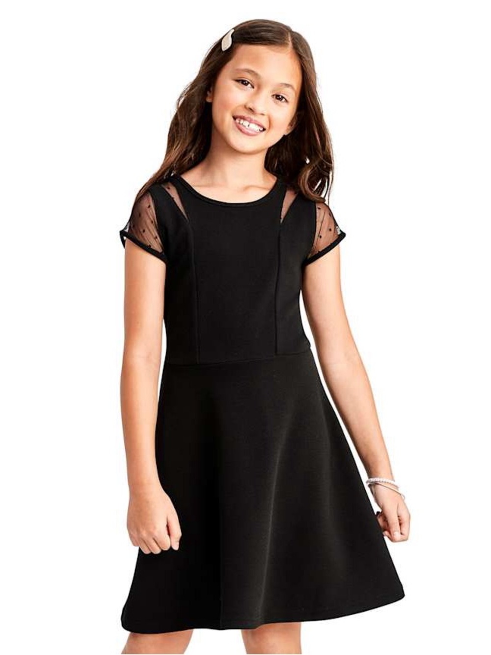 New The Children's Place Black Girls' Fit-and-Flare Party Dress Size Large